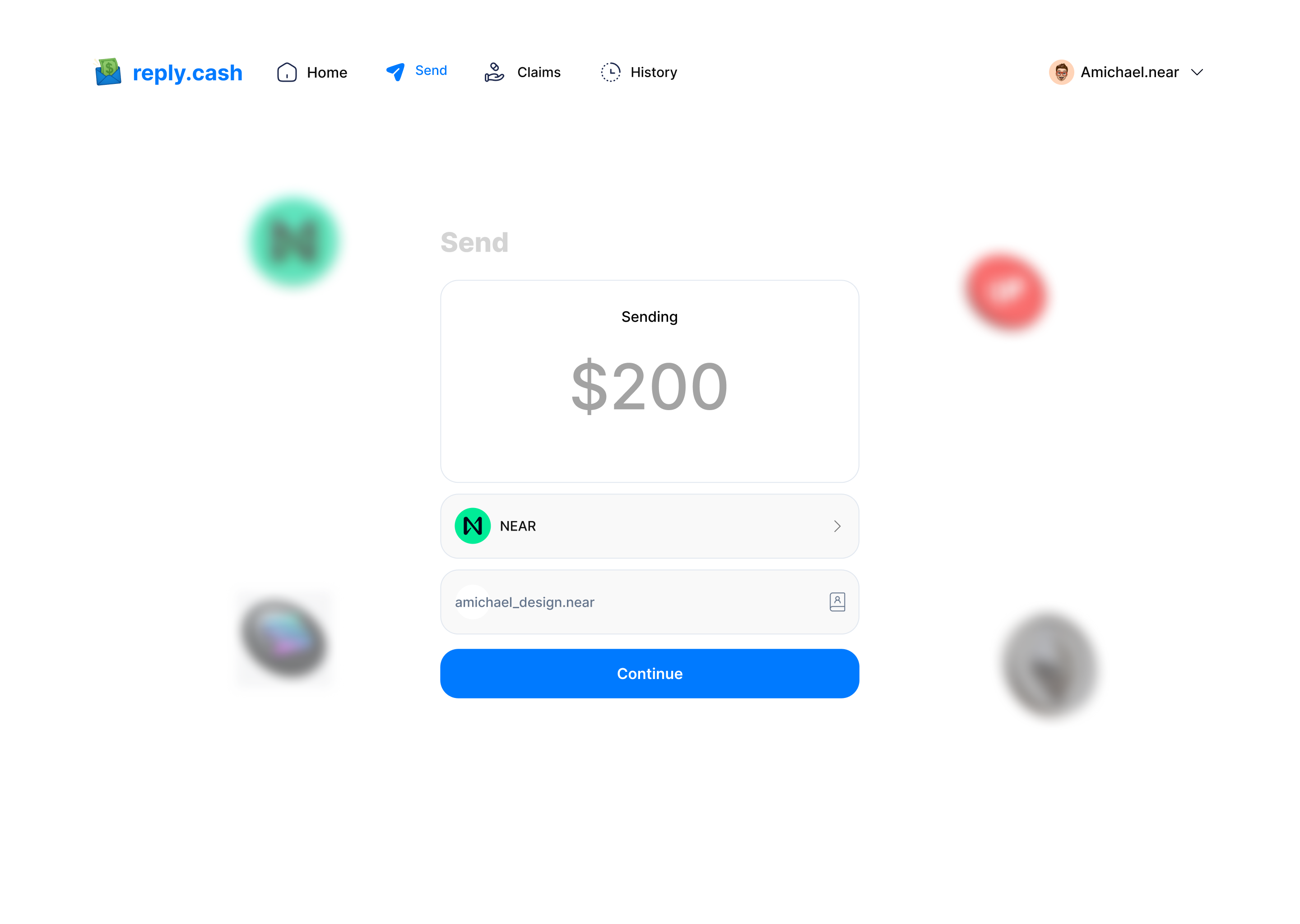 Screenshot demonstrating wallet sending interface with multichain support and claim management options