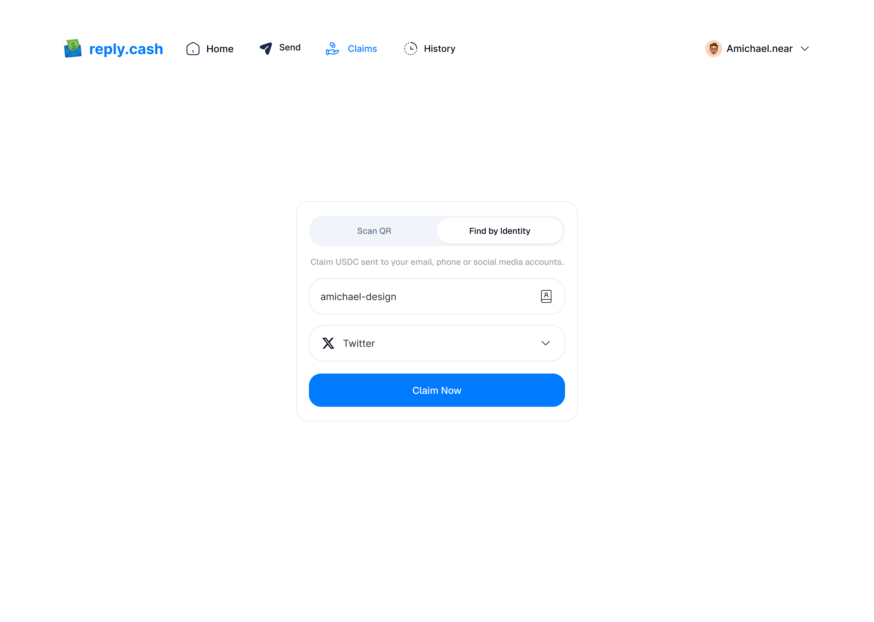 Screenshot of claim link interface showing gasless claiming process through social authentication